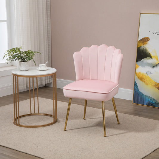 HOMCOM Velvet-Feel Shell Accent Chair - Pink