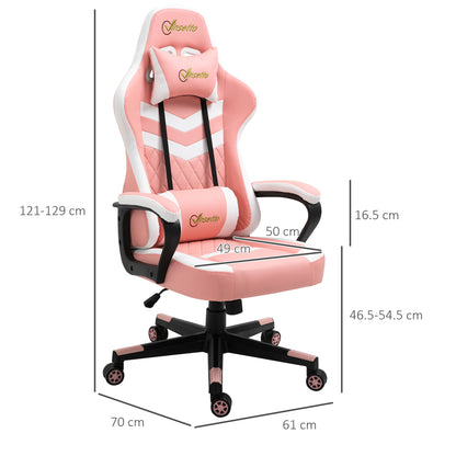 Vinsetto Gaming Chair, Computer Desk Chair with Lumbar Support, Faux Leather Racing Chair with Headrest and Swivel Wheels for Home Office, Pink