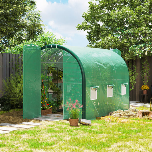 Outsunny 3 x 2(m) Polytunnel Greenhouse, with Windows and Doors - Green