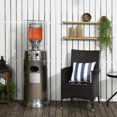 Outsunny 10KW Outdoor Gas Patio Heater Terrace Freestanding Bullet Style Heater with Wheels, Dust Cover, Regulator and Hose, 46 x 46 x 137, Silver