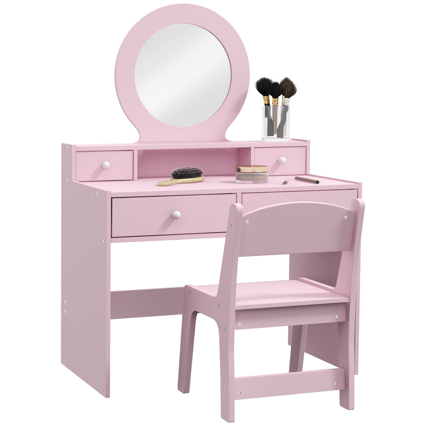 AIYAPLAY Kids Dressing Table Set Kids Make up Table with Stool and Mirror, Storage Drawers, Gift for Aged 3-8