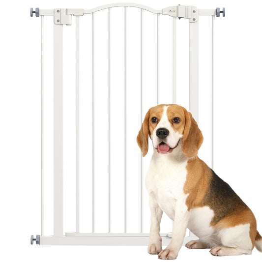 PawHut Pressure Fit Dog Stair Gate No Drilling Safety Gate Auto Close for Doorways, Hallways, 74-80cm Adjustable, 94cm Tall, White