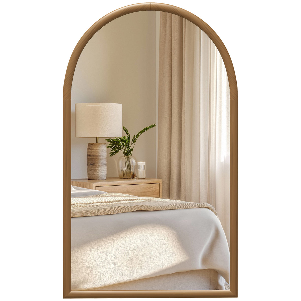 HOMCOM 110 x 65cm Wooden Arched Mirror - Natural Finish