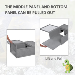 بيت سلحفاة خشبي بطول 94 سم من PawHut، قفص زواحف صغير مع غرفتين، رمادي