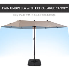 Outsunny 4.6m Garden Parasol Double-Sided Sun Umbrella Patio Market Shelter Canopy Shade with Weight Base, Tan