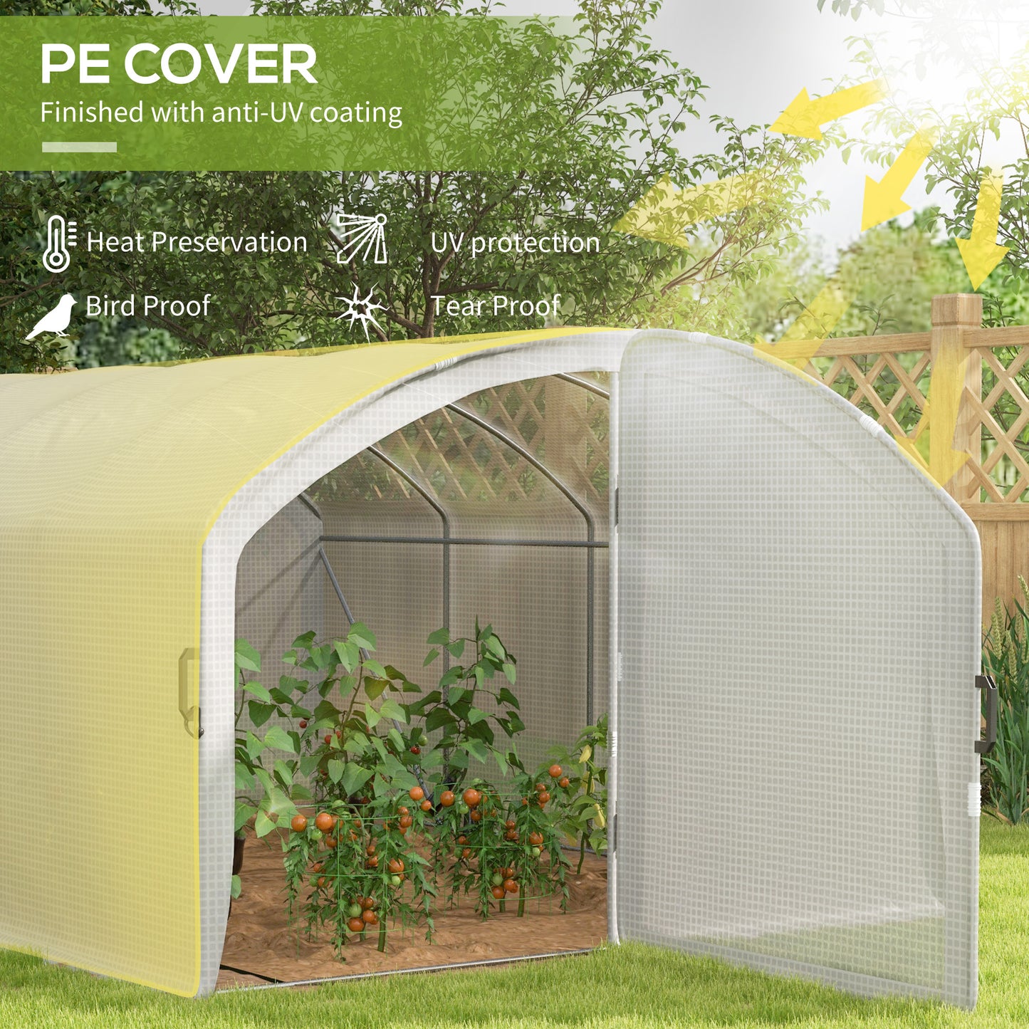 Outsunny Polytunnel Greenhouse Walk-in Grow House with UV-resistant PE Cover, Door, Galvanised Steel Frame, 4 x 3 x 2m, White
