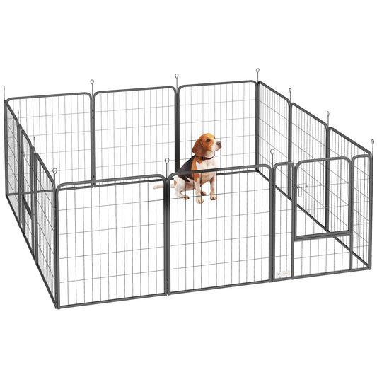 PawHut 12 Panels Heavy Duty Dog Playpen with Doors, for Medium Dogs, 80cm High, Black