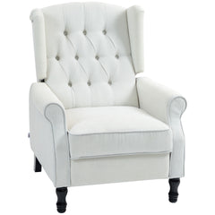 HOMCOM Recliner Armchair, Vintage Reclining Chair with Nail Head Trim, Wingback Chair with Button Tufted Back and Footrest, for Living Room, Cream White