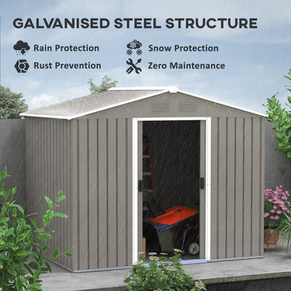 Outsunny 7.7 x 5.7ft Outdoor Garden Storage Shed, Metal Tool House with Ventilation and Sliding Doors, Light Grey
