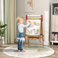 AIYAPLAY 3-in-1 Wooden Kids Easel with Paper Roll, Whiteboard, Chalkboard, Painting Accessories