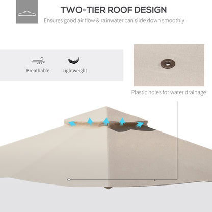 Outsunny 3x3(m) Replacement Gazebo Canopy, Double Tier Roof Top for Garden, Patio, Outdoor, Beige (TOP ONLY)