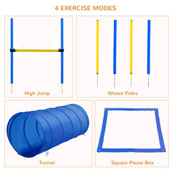 مجموعة تدريب طاعة الكلاب من PawHut Pet Agility Training Equipment قابلة للتعديل (أعمدة + حواجز + نفق + صندوق توقف)