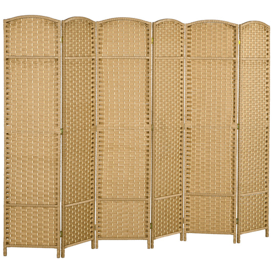 HOMCOM 6 Panel Folding Room Divider, Freestanding Privacy Screen for Living Room, Bedroom and Office, 240 x 170cm, Natural