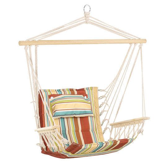 Outsunny Hanging Hammock Chair Swing Chair Thick Rope Frame Safe Wide Seat Indoor Outdoor Home, Patio, Yard, Garde Spot Stylish Multi-Color Stripe