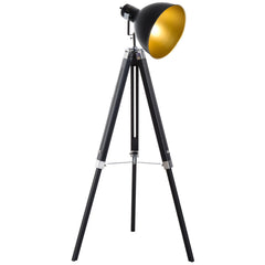 HOMCOM Tripod Floor Lamp, Spotlight Reading Lamp w/ Adjustable Height, Angle, Wood Legs for Living Room, Bedroom, Home, Office, Black and Gold