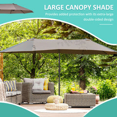 Outsunny Double Canopy Offset Parasol Umbrella Garden Shade with 12 Support Ribs Crank Handle Easy Lift Twin Canopy Brown