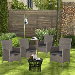 Outsunny Set of Four Rattan Armchairs, with Cushions - Grey