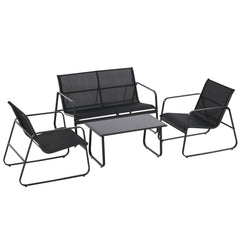 Outsunny 4 Piece Garden Furniture Set Outdoor Patio Sofa Set with Double Chair, Single Chairs and Glass Top Table for Terrace and Balcony, Black