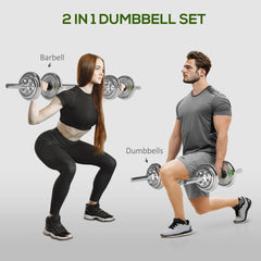 SPORTNOW 20kg Adjustable Weights Dumbbells Set, 2-in-1 Dumbbells and Barbell with Non-slip Handle, Free Weights Set for Home Gym Weight Lifting and Strength Training