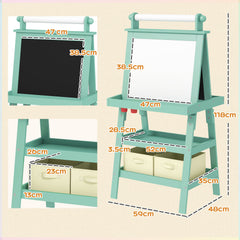 AIYAPLAY 3 in 1 Kids Easel Double-Sided Magnetic Whiteboard and Chalkboard with Paper Roll, Storage Baskets - Green