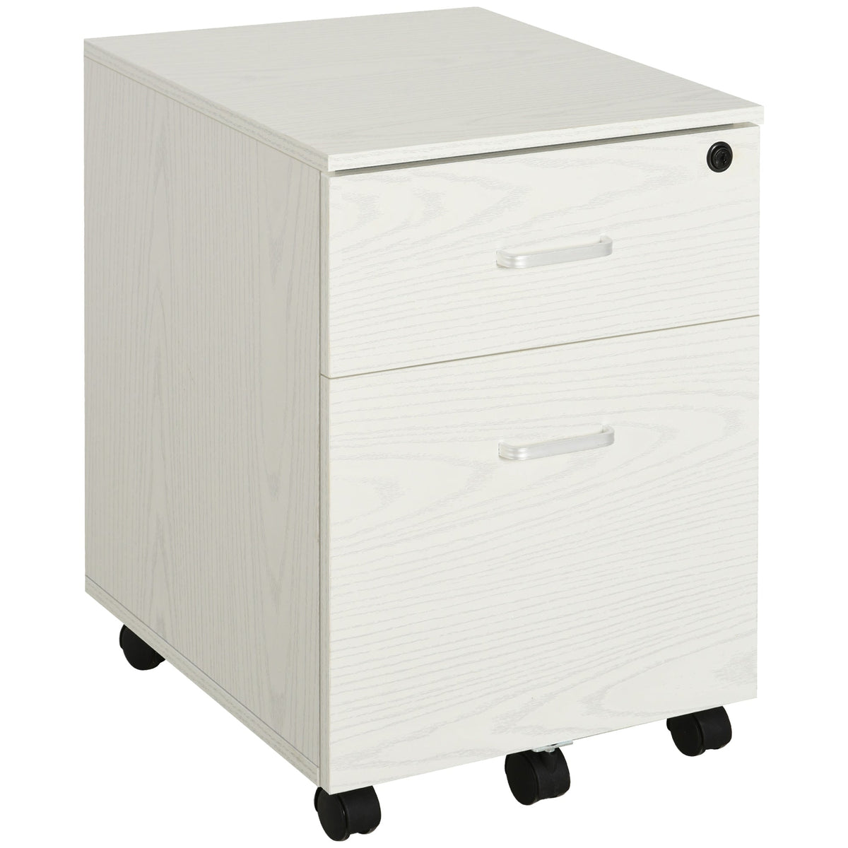 Vinsetto 2-Drawer Locking Office Filing Cabinet w/ 5 Wheels Rolling Storage Hanging Legal Letter Files Cupboard Home Organisation White Wood Grain