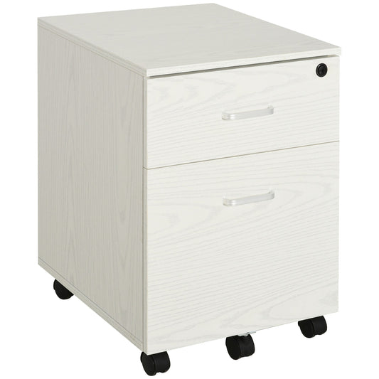 Vinsetto 2-Drawer Locking Office Filing Cabinet w/ 5 Wheels Rolling Storage Hanging Legal Letter Files Cupboard Home Organisation White Wood Grain