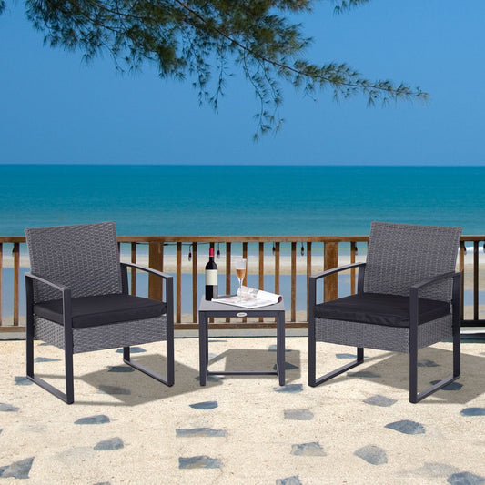 Outsunny 2 Seater Rattan Patio Set W/ Cushions-Grey/Black