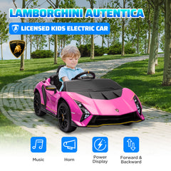 AIYAPLAY 12V Lamborghini Autentica Licensed Kids Electric Car with Remote Control, Four Suspension Wheels, Soft Start, Pink