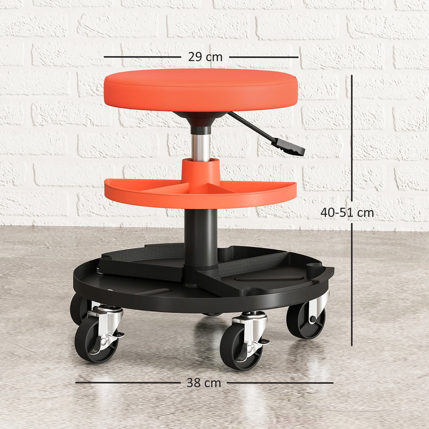 HOMCOM Rolling Mechanic Stool, 135kg Capacity Workshop Stool, 360√Ç¬∞ Swivel Roller Padded Creeper Seat with Wheels, Tool Trays Storage for Garage, Shop, Auto Repair, Yellow