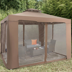 10 x 10ft Double Tiered Canopy Gazebo Garden Shelter Tent-Brown