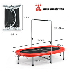 Double Foldable Fitness Trampoline with Adjustable Handrail-Red