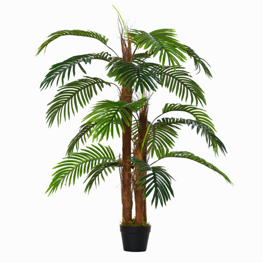 Outsunny 120cm/4FT Artificial Palm Tree Decorative Plant w/ 19 Leaves Nursery Pot Fake Plastic Indoor Outdoor Greenery Home Office D√É¬©cor