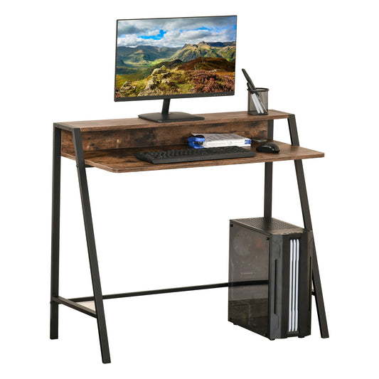 HOMCOM Writing Desk Computer Table Home Office PC Laptop Workstation Storage Shelf 100L x 45W cm Rustic Brown