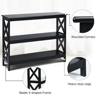 Industrial 3-Tier Console Table with Storage Shelf-Black