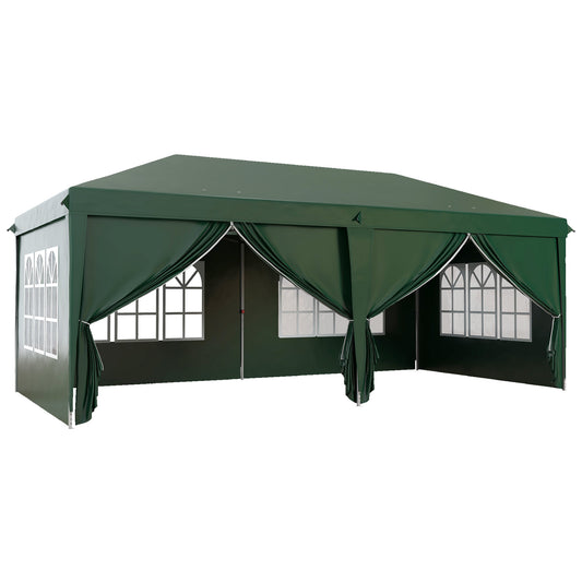 Outsunny 3 x 6m Pop-Up Gazebo, with Curtain Walls and Windows - Dark Green