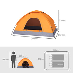 Outsunny 2 Person Camping Tent, Dome Tent with Zipped Doors, Storage Pocket, Portable Handy Bag, Orange