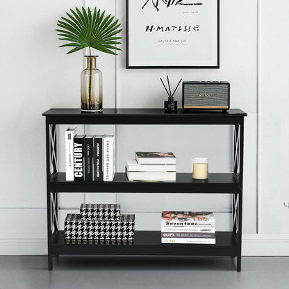 Industrial 3-Tier Console Table with Storage Shelf-Black