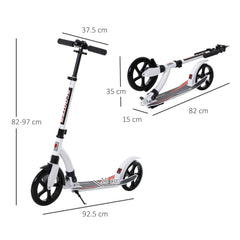 HOMCOM Foldable Kick Scooter with Double Shock Absorption and Big Wheels, Height Adjustable Aluminium Frame Big Wheel Scooter for 14+ Teens Adult - White