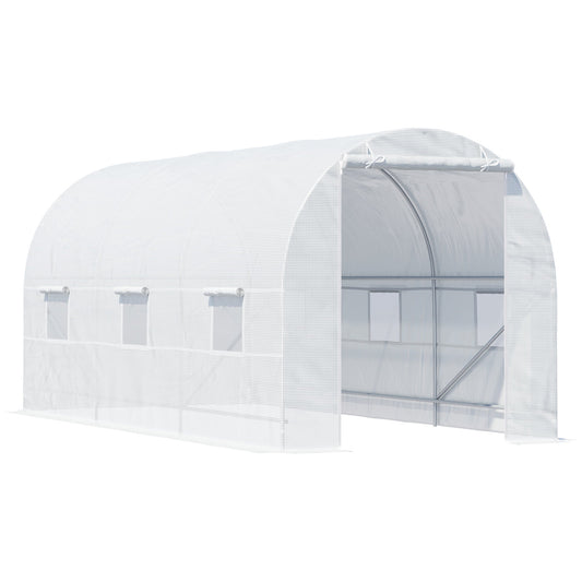 Outsunny 4.5 x 2 x 2 m Polytunnel Greenhouse, Walk-in Green House for Garden with Mesh Windows, Galvanised Steel Frame, White