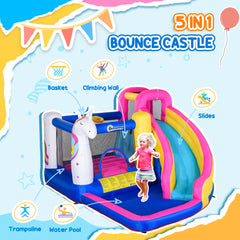 Outsunny 5 in 1 Bouncy Castle, with Blower, for Ages 3-8 Years - Multicoloured