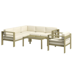 Outsunny 5-Piece Garden Sofa Set with Cushions, Aluminium Garden Furniture Sets with Glass Top Coffee Table, Patio Sectional Furniture Set, for Patio & Deck, Gold Tone