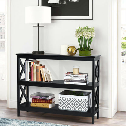 Industrial 3-Tier Console Table with Storage Shelf-Black