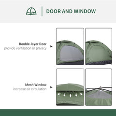 Outsunny 2 Person Camping Tent, Camouflage Tent with Zipped Doors, Storage Pocket, Portable Handy Bag, Dark Green