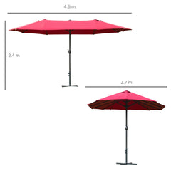 Outsunny 4.6M Sun Umbrella Canopy Double-sided Crank Sun Shade w/ Cross Base Wine Red