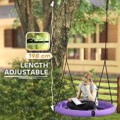 AIYAPLAY 100cm Diameter Nest Swing Seat for Kids with Height Adjustable Hanging Ropes for Outdoor, Playground, Garden, Purple