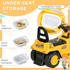 HOMCOM NO POWER 3 in 1 Ride On Toy Bulldozer Toddler Digger Excavator Scooter Storage Cart Toilet Pretend Play Construction Truck