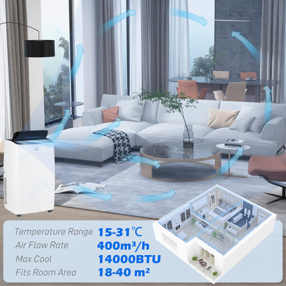 HOMCOM 14000 BTU Air Conditioning Unit, 3-in-1 Portable Air Conditioner, Dehumidifier, Fan with 3 Speeds, Sleep Mode, Remote, LED Display, 24H Timer, Window Venting Kit, Children Lock, 430 sq.ft