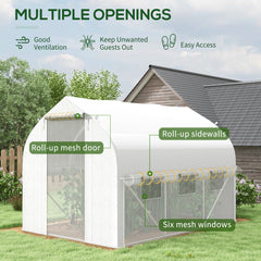 Outsunny 3 x 2(m) Walk-in Polytunnel Greenhouse, Zipped Roll Up Sidewalls, Mesh Door, 6 Mesh Windows, Tunnel Warm House Tent with PE Cover, Complimentary Plant Labels and Gloves, White