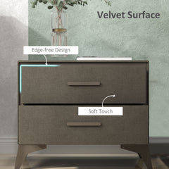 HOMCOM Velvet-Feel Chest of Two Drawers - Brown