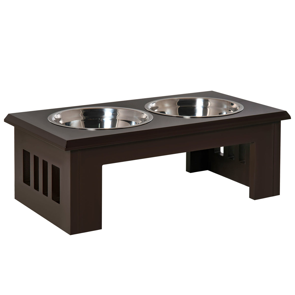 PawHut Raised Dog Feeding Bowls with Stand, Stainless Steel for Medium Dog, 58L x 31W x 25H cm - Brown